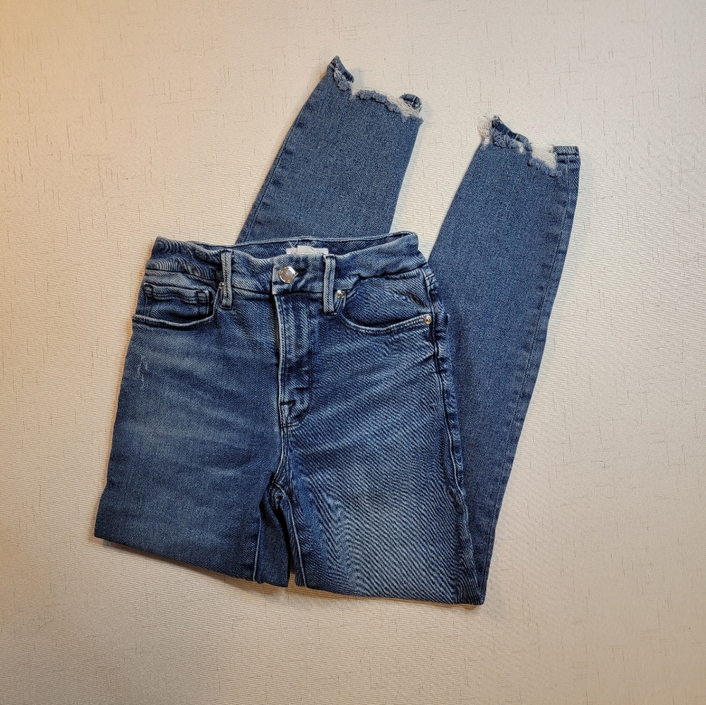 Good American raw hem jeans